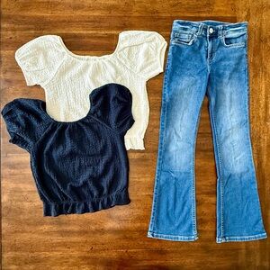 H&M 3 Piece Blue Jeans Set w/ White and Navy Tops Size 8 EUC